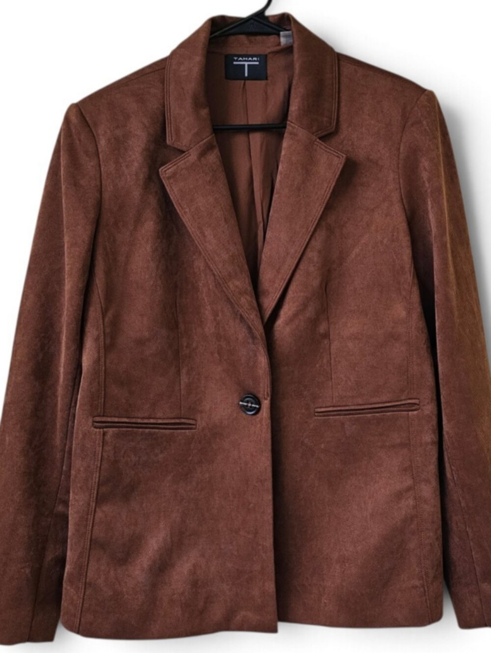 Tahari Corduroy Jacket Copper Brown Single Button Closure Size 10